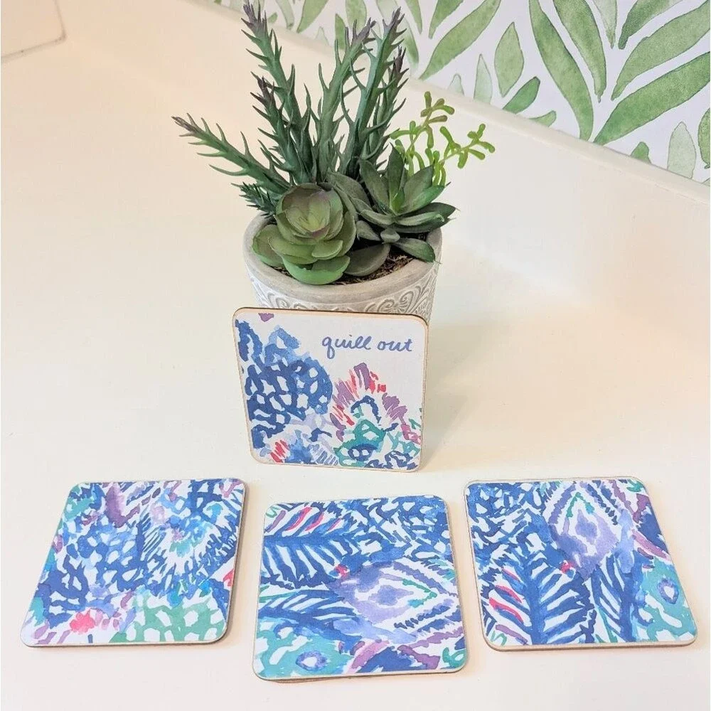 Set Of 4 Handmade Coasters Beachy Cottage Coastal Entertaining Hostess Preppy